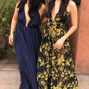 Mustard yellow and royal blue floral Bebe dress